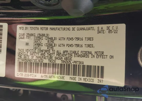 2022 Toyota Tacoma Sr5 from USA, damaged, VIN 3TYAX5GN0NT057032